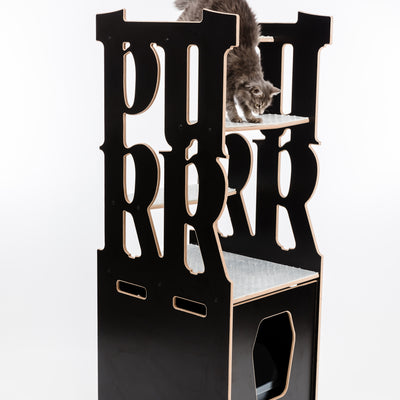 Purr Tree in black with litter box