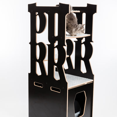 Purr Tree in black with litter box