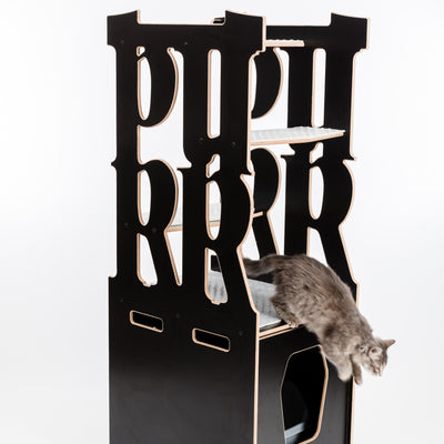 Purr Tree in black with litter box